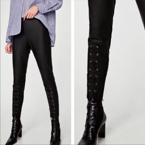 zara faux leather lace up leggings s